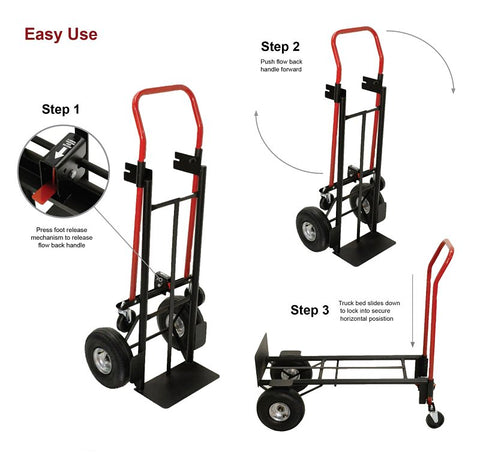 Milwaukee Hand Truck CHT2N1 Convertible Hand Truck, 800 lb, 8 in L Platform, 2-Wheel, Pneumatic Wheel, Steel
