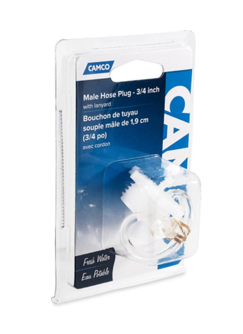 Camco USA 22103 Hose Plug and Cap with Lanyard, Male, White