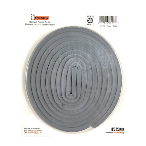 Frost King V27GA Weatherseal, 9/16 in W, 10 ft L, EPDM Rubber, Gray