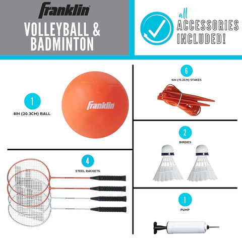 Franklin 50610 Volleyball and Badminton Set, Metal/Plastic, Orange/White