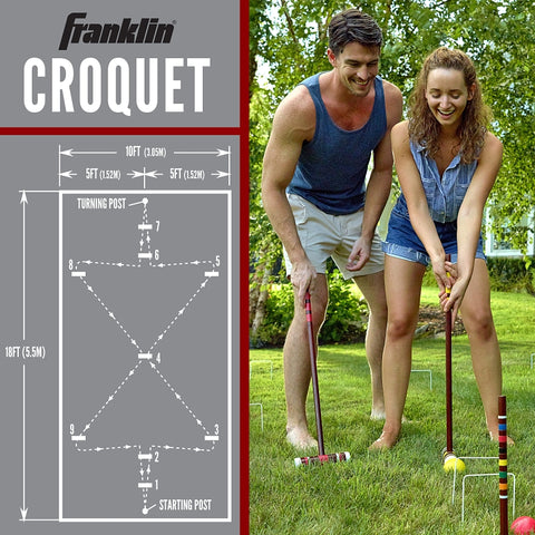 Franklin 50211 Family Croquet Set, Carbon Steel Hoop, Wood Mallet, Assorted Ball