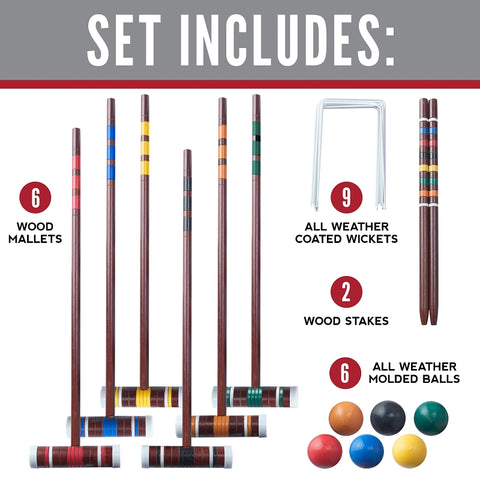 Franklin 50211 Family Croquet Set, Carbon Steel Hoop, Wood Mallet, Assorted Ball