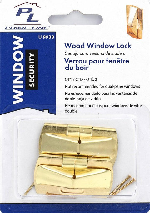 Prime-Line U 9938 Window Flip Lock, 2 in L x 1 in W Backplate, Steel, Brass