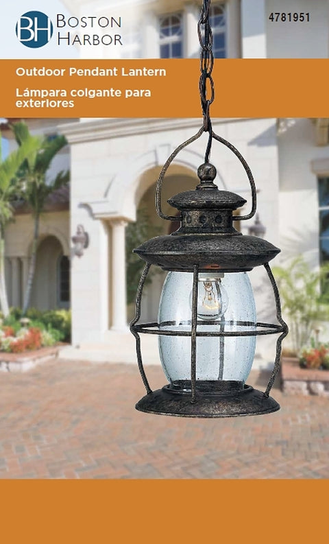 Boston Harbor BRT-CDC1701 Outdoor Pendant Lantern, 120 V, 60 W, Steel Fixture, Misty Pewter Fixture