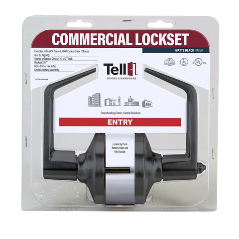 Tell Manufacturing LC2400 Series CL102902 Entry Lever, Matte Black, Lever Handle, Steel, Commercial, Left, Right Hand