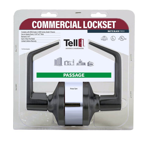 Tell Manufacturing LC2400 Series CL102903 Passage Lever, Matte Black, Lever Handle, Steel, Left, Right Hand
