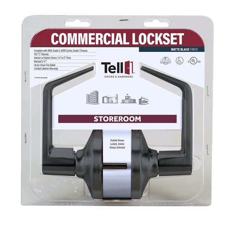 Tell Manufacturing LC2400 Series CL102905 Storeroom Lever, Lever Handle, Matte Black, Commercial, 2 Grade, C Keyway