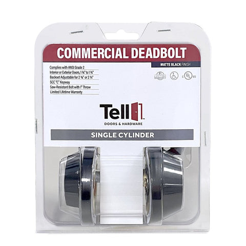 Tell Manufacturing DB2000 Series CL102906 Deadbolt, 2 Grade, Keyed Different Key, Steel, Matte Black, C Keyway