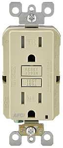 Leviton AFTR1-KI AFCI Duplex Receptacle, 2 -Pole, 15 A, 125 VAC, Back, Grounding, Side Wiring, NEMA: NEMA 5-15R