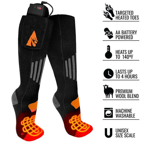 ActionHeat AH-SK-AA-03-L-XL Heated Socks, Unisex, L/XL, Cotton/Spandex/Wool, Black, Pack of 3