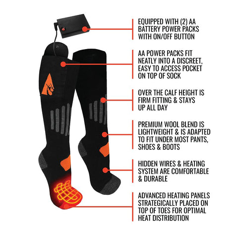 ActionHeat AH-SK-AA-03-L-XL Heated Socks, Unisex, L/XL, Cotton/Spandex/Wool, Black, Pack of 3
