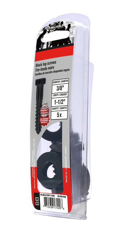 Reliable HLBLK38112B Hex Head Lag Bolt, 3/8-7 Thread, 1-1/2 in OAL, A Grade, Carbon Steel, ACQ Epoxy