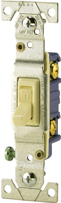 Eaton Wiring Devices C1301-7V Toggle Switch, Ivory, 15 A, 120 V, Push-In Terminal, 5-20R