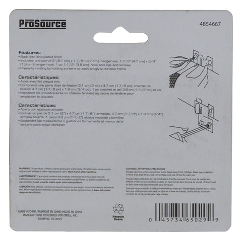ProSource CL-498-PS Sash Hanger Set, Zinc