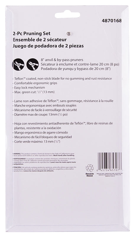 Landscapers Select GP1296+GP1297 Pruning Shear Set, 1/2 in Cutting Capacity, Steel Blade, Plastic Handle