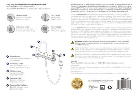 Boston Harbor F8210001NP Kitchen Faucet, 1.8 gpm, 4-Faucet Hole, Metal/Plastic, Stainless Steel, Deck Mounting