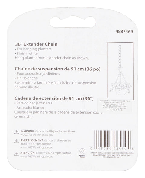 Landscapers Select GB0023L Plant Extender Chain, 36 in L, Steel, White, Ceiling Mount Mounting