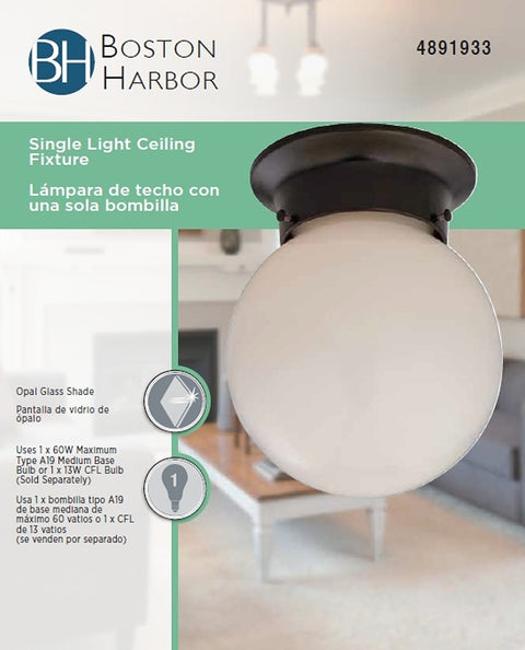 Boston Harbor F301-3375-ORB Single Light Ceiling Fixture, 120 V, 60 W, 1-Lamp, A19 or CFL Lamp, Bronze Fixture