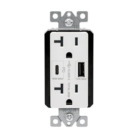 Eaton TRUSBPDAC20W-BOX Receptacle, 20 A, 125 V, Type A, C USB, NEMA: 5-20R, White, Pack of 4