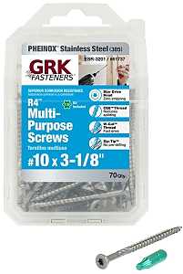 GRK Fasteners 61737 Framing and Decking Screw, #10 Thread, 3-1/8 in L, W-Cut Thread, Flat Head, Star Drive, 70 PK