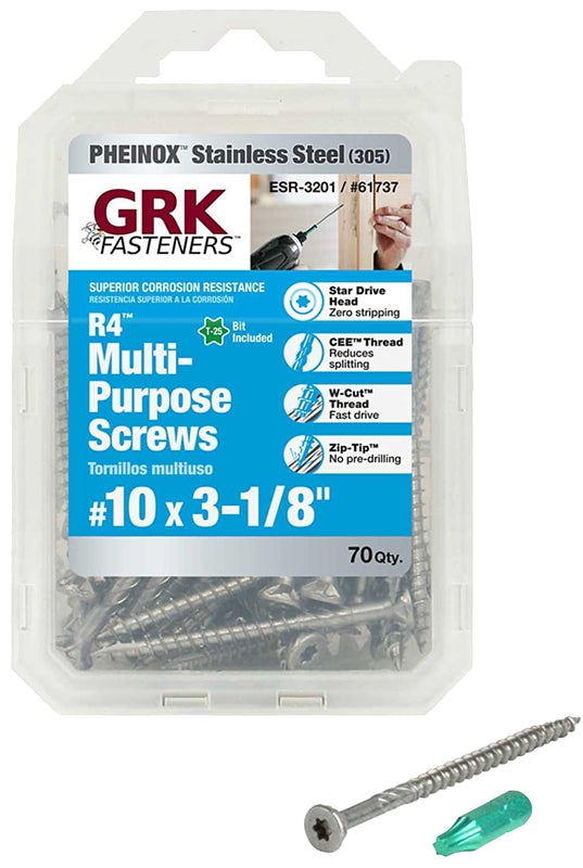 Grk Reverse Thread GRK Fasteners R4 61737 Framing Screw, #10 Thread, 3-1/8 in L, W-Cut Th ...