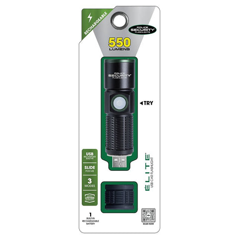 Police Security 97947 Rechargeable Flashlight, 600 mAh, Lithium-Ion Battery, LED Lamp, 550 Lumens High, 150 Lumens Low