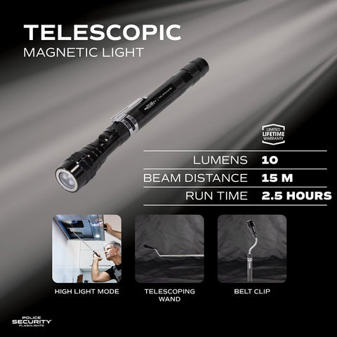 Police Security 97758 Flexible Telescoping Flashlight with Pick-Up Tool, LR44 Battery, Alkaline Battery, LED Lamp