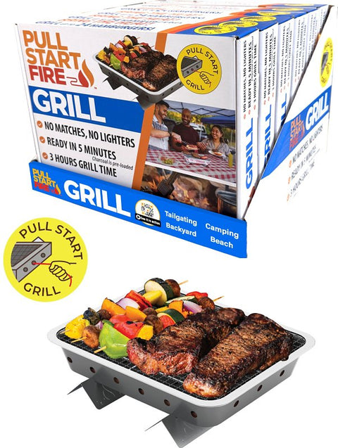 Pull Start Fire 77501 Charcoal Grill, 130 sq-in Primary Cooking Surface, Silver, Stainless Steel Body