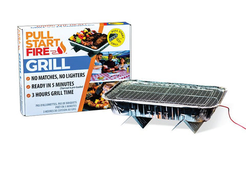 Pull Start Fire 77501 Charcoal Grill, 130 sq-in Primary Cooking Surface, Silver, Stainless Steel Body