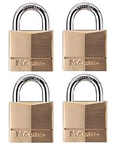 Master Lock 140Q Padlock, Keyed Alike Key, 1/4 in Dia Shackle, Steel Shackle, Solid Brass Body, 1-9/16 in W Body