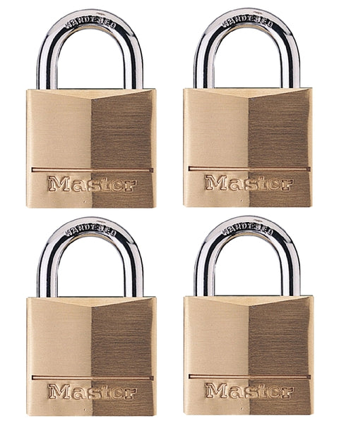 Master Lock 140Q Padlock, Keyed Alike Key, 1/4 in Dia Shackle, Steel Shackle, Solid Brass Body, 1-9/16 in W Body