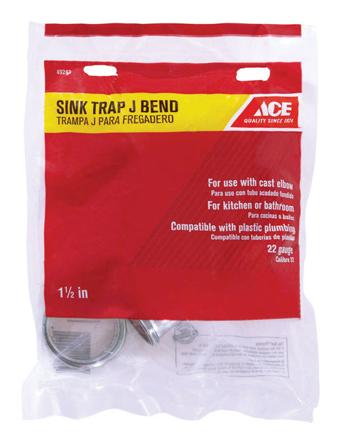 Ace 1-1/2 in. Dia. x 1-1/2 in. Dia. Slip To Slip Chrome Plated Brass J Bend