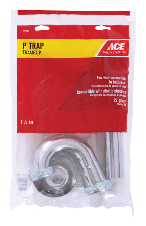 Ace 1-1/4 in. Dia. x 1-1/4 in. Dia. Slip To Slip Chrome Plated Brass P Trap