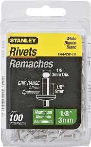 STANLEY PAA42W-1B Pop Rivet, Reusable, 1-1/2 in L, Aluminum, 100/PK