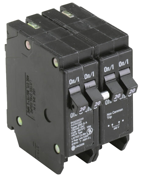 Cutler-Hammer BQ220220 Circuit Breaker with Rejection Tab, Type BQ, Quad, 20 A, 4-Pole, 120/240 V, Plug Mounting