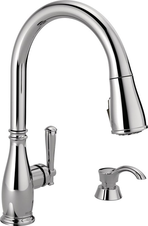 Delta Charmaine Series 19962Z-SD-DST Pull-Down Kitchen Faucet, 1.8 gpm, 1-Handle, 1, 2, 3, 4-Faucet Hole, Metal