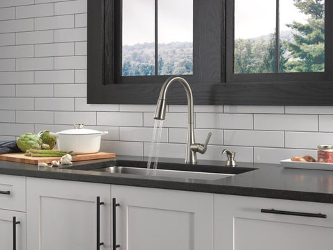 Delta Charmaine Series 19962Z-SSSD-DST Kitchen Faucet, 1.8 gpm, Metal, Stainless, Deck, 8 in Faucet Centers