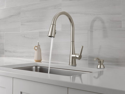 Delta Charmaine Series 19962Z-SSSD-DST Kitchen Faucet, 1.8 gpm, Metal, Stainless, Deck, 8 in Faucet Centers