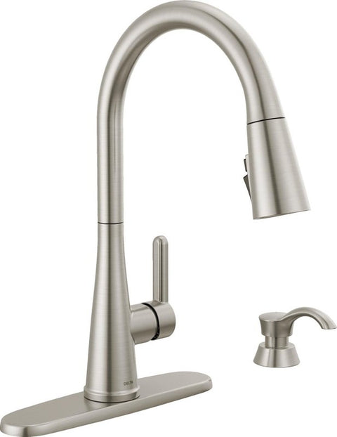 Delta Greydon 19826Z-SPSD-DST Pull-Down Kitchen Faucet, 1.8 gpm, 1-Handle, 1, 2, 3, 4-Faucet Hole
