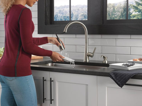 Delta Greydon 19826Z-SPSD-DST Pull-Down Kitchen Faucet, 1.8 gpm, 1-Handle, 1, 2, 3, 4-Faucet Hole