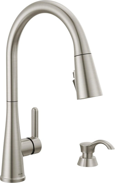 Delta Greydon 19826Z-SPSD-DST Pull-Down Kitchen Faucet, 1.8 gpm, 1-Handle, 1, 2, 3, 4-Faucet Hole