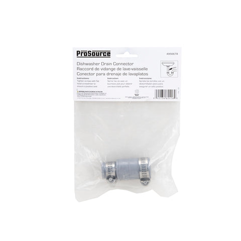 ProSource DWC-100 Dishwasher Connector with Clamp, 3/4 x 1 in, Hose Clamp, PVC, Gray