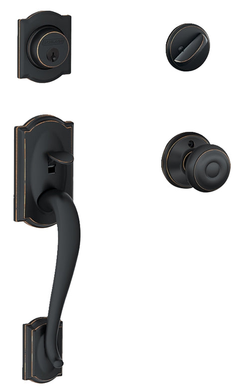 Schlage F60VCAMXGEO716 Combination Lockset, Mechanical Lock, Knob Handle, Round Design, Aged Bronze, Yes, 1 Grade