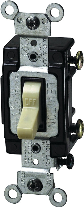 Leviton C21-05501-LHI Series Toggle Switch, Ivory, 15 A, 120 V, Thermoplastic Housing Material