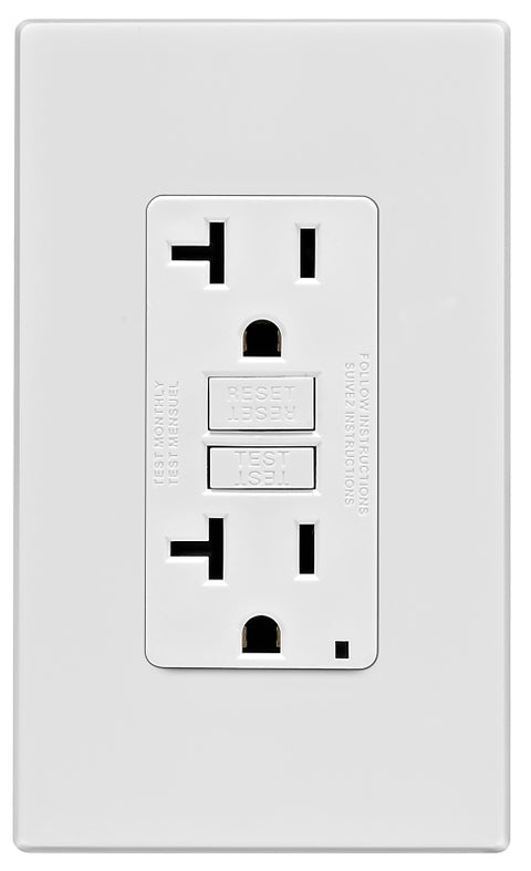 Leviton C32-GFNT2-0PW GFCI Duplex Receptacle, Polycarbonate, White, 2-Pole, 20 A, 125 V, 60 Hz