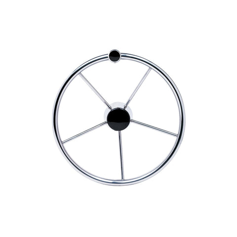 Seachoice 5 Spoke 15" Stainless Steel Destroyer Steering Wheel With Turning Knob & Black Center Cap