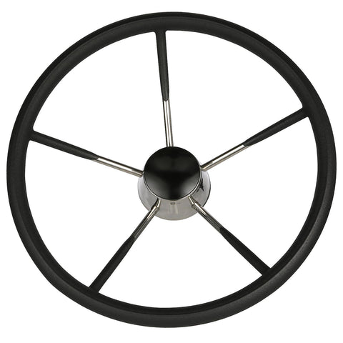 Seachoice 5 Spoke 15″ Stainless Steel Destroyer Steering Wheel With Permanent Foam Grip & Black Center Cap
