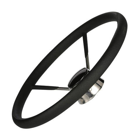 Seachoice 5 Spoke 15″ Stainless Steel Destroyer Steering Wheel With Permanent Foam Grip & Black Center Cap