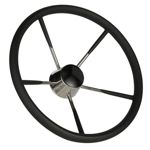 Seachoice 5 Spoke 15″ Stainless Steel Destroyer Steering Wheel With Permanent Foam Grip & Black Center Cap