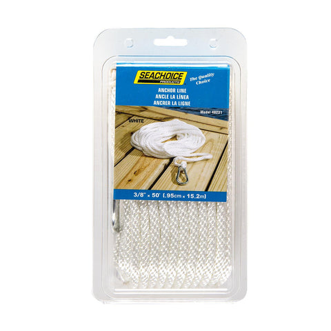 Seachoice Solid Braid Nylon Anchor Line White, 3/8″ x 50'